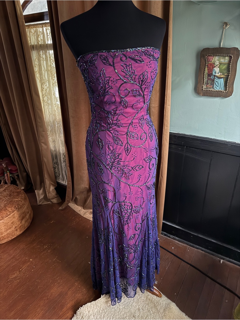 Y2K Sean Collection Strapless Purple Beaded Evening Gown